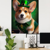 Corgi-hond in St. Patrick's Day-jurk Poster (Thuiskantoor)