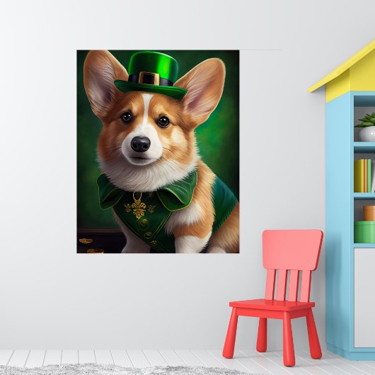 Corgi-hond in St. Patrick's Day-jurk Poster (Kinderkamer 1)