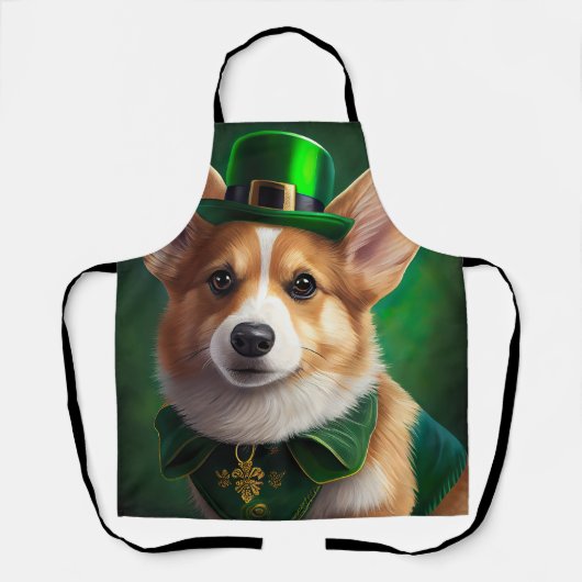 Corgi-hond in St. Patrick's Day-jurk Schort (Voorkant)