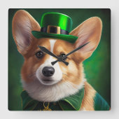 Corgi-hond in St. Patrick's Day-jurk Vierkante Klok (Voorkant)