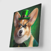 Corgi-hond in St. Patrick's Day-jurk Vierkante Klok (Hoek)