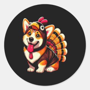 Corgi Hond Kalkoen Thanksgiving Kostuum Vrouwen Ma Ronde Sticker