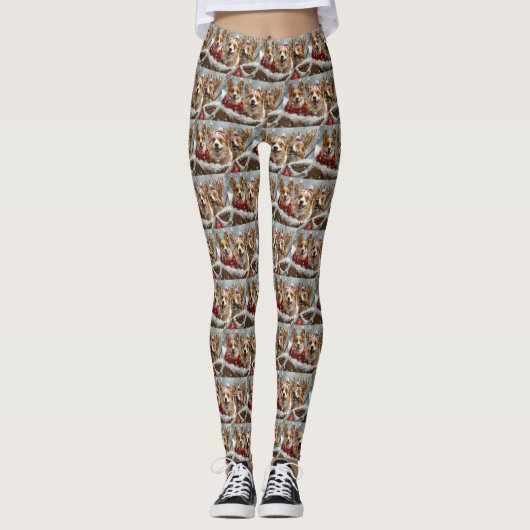 Corgi Hond Kerst Festief Leggings (Voorkant)
