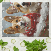 Corgi Hond Kerst Festief Theedoek (Gevouwen)
