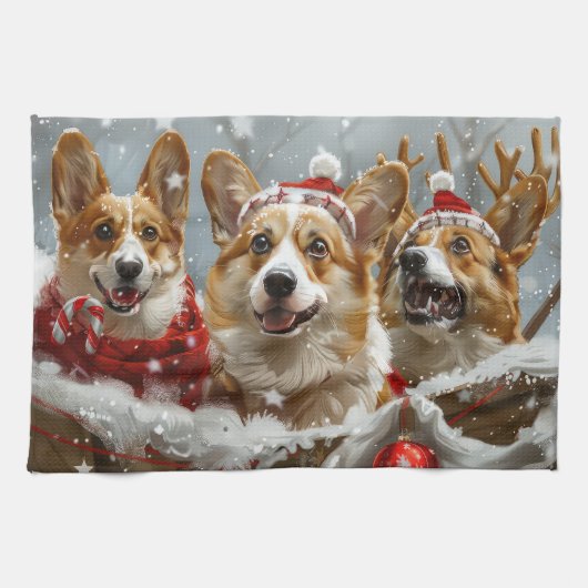 Corgi Hond Kerst Festief Theedoek (Horizontaal)