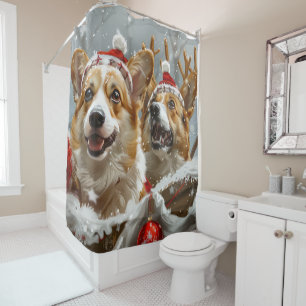 Corgi Hond Kerst Festiviteit Douchegordijn