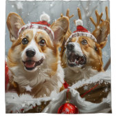 Corgi Hond Kerst Festiviteit Douchegordijn (Voorkant)