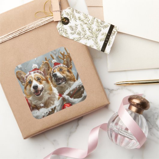 Corgi Hond Kerst Festiviteit Vierkante Sticker (Geschenken)