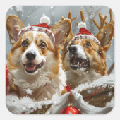 Corgi Hond Kerst Festiviteit Vierkante Sticker (Voorkant)