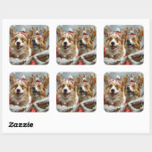 Corgi Hond Kerst Festiviteit Vierkante Sticker (Vel)