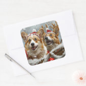 Corgi Hond Kerst Festiviteit Vierkante Sticker (Envelop)