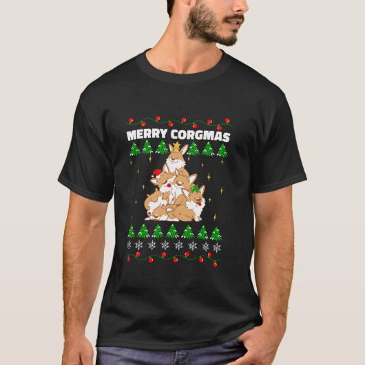 Corgi Hond Kerstboom Dieren Liefhebber Grappige Xm T-shirt (Voorkant)