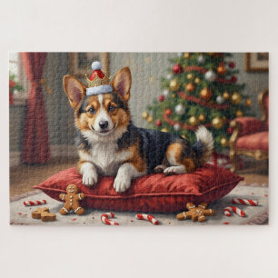 Corgi-hond Kerstbrood met Santa-kroon Kunst Legpuzzel
