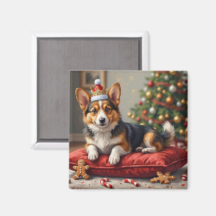 Corgi-hond kerstbrood met Sinterklaaskroon kunst Magneet