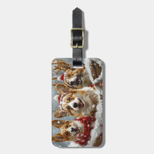 Corgi Hond Kerstfeest Bagagelabel (Voorkant verticaal)