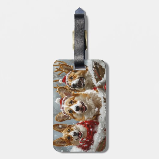 Corgi Hond Kerstfeest Bagagelabel (Achterkant verticaal)