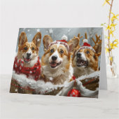 Corgi Hond Kerstfeest Kaart (Gele Bloem)