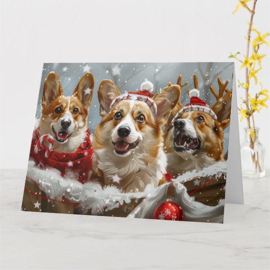 Corgi Hond Kerstfeest Kaart (Gele Bloem)
