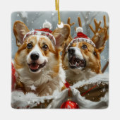 Corgi Hond Kerstfeest Keramisch Ornament (Voorkant)