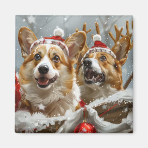 Corgi Hond Kerstfeest Magneet