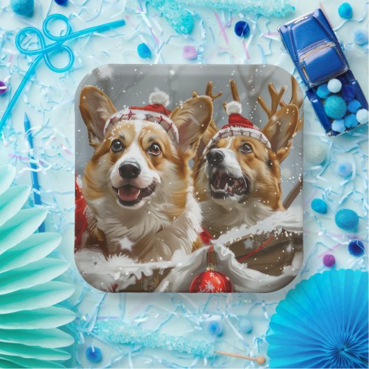 Corgi Hond Kerstfeest Papieren Bordje (Feest)
