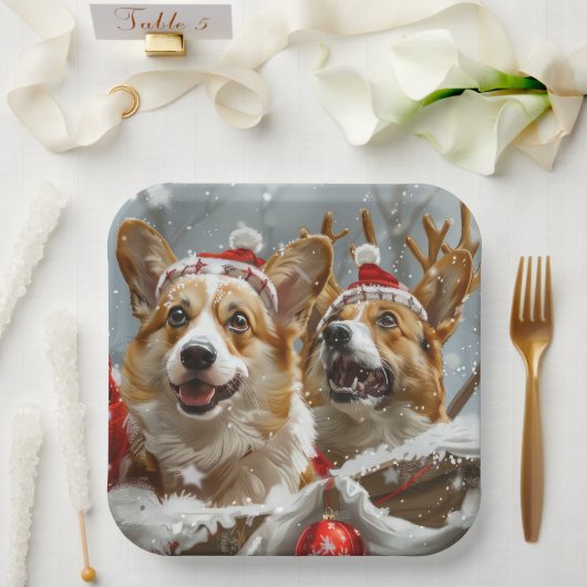 Corgi Hond Kerstfeest Papieren Bordje (Huwelijk)