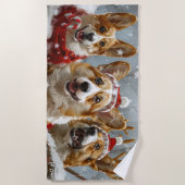 Corgi Hond Kerstfeest Strandlaken (Voorkant)