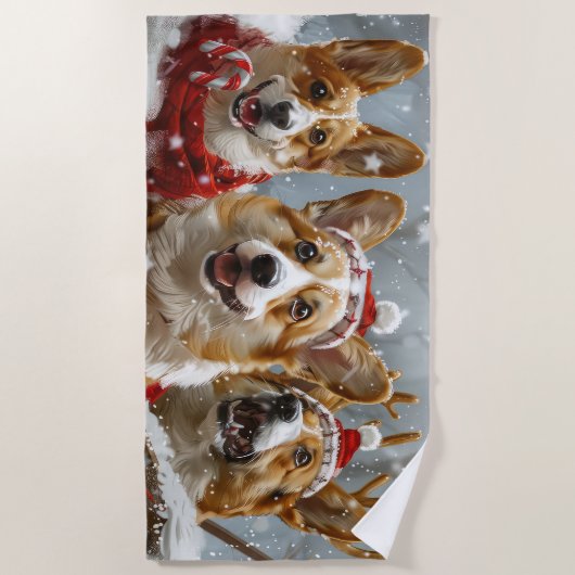 Corgi Hond Kerstfeest Strandlaken (Voorkant)