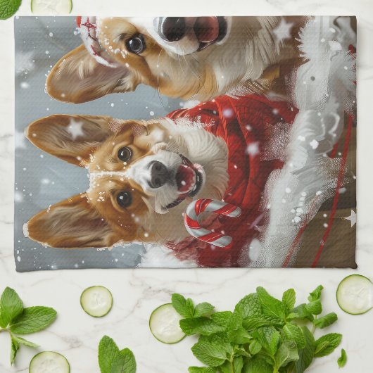 Corgi Hond Kerstfeest Theedoek (Gevouwen)
