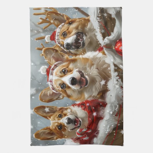 Corgi Hond Kerstfeest Theedoek (Verticaal)