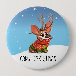 Corgi-hond kerstknop ronde button 4,0 cm