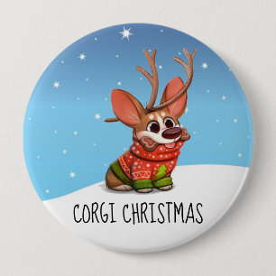 Corgi-hond kerstknop ronde button 4,0 cm