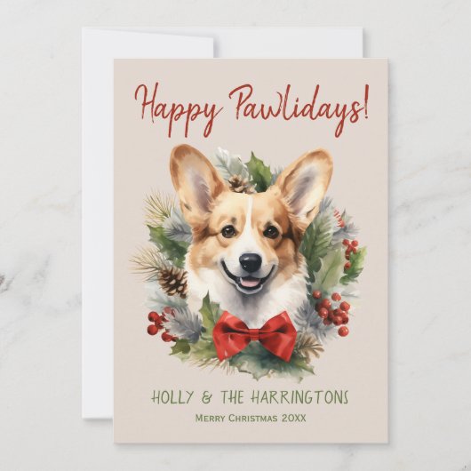 Corgi Hond Kerstmis Gelukkige Pawholidays Feestdagenkaart (Voorkant)