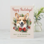 Corgi Hond Kerstmis Gelukkige Pawholidays Feestdagenkaart (Staand voorkant)