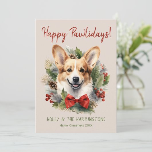 Corgi Hond Kerstmis Gelukkige Pawholidays Feestdagenkaart (Staand voorkant)