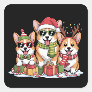 Corgi Hond Kerstmis Moeder Hond Liefhebber Kerstca Vierkante Sticker