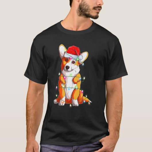 Corgi Hond Kerstverlichting Kerstman Corgi Kerstmi T-shirt (Voorkant)