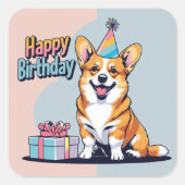 Corgi Hond Kleurrijk Vierkante Sticker (Voorkant)