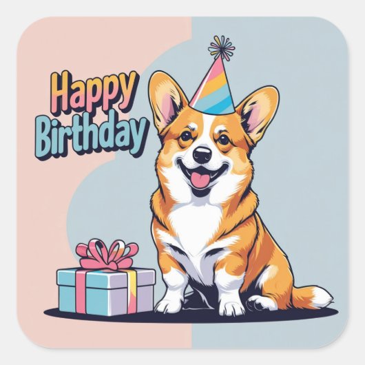 Corgi Hond Kleurrijk Vierkante Sticker (Voorkant)