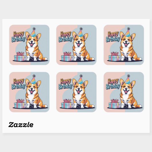 Corgi Hond Kleurrijk Vierkante Sticker (Vel)