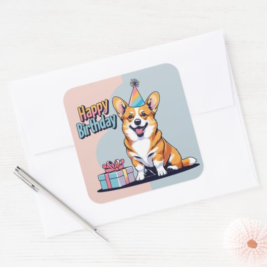 Corgi Hond Kleurrijk Vierkante Sticker (Envelop)