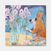 Corgi hond koelkast magneet, Corgi bloem arrangere