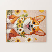 Corgi hond kroon van zonnebloemen wanddecoratie legpuzzel (Horizontaal)