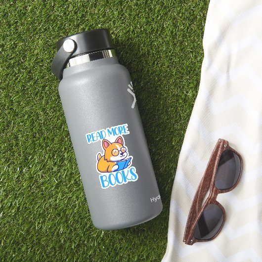 Corgi-hond leest boeksticker sticker (HydroFlask Insitu)