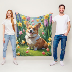 Corgi-hond lente bloemen schilderij  fleece deken