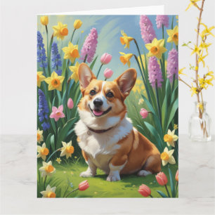 Corgi-hond lente bloemen schilderij  kaart