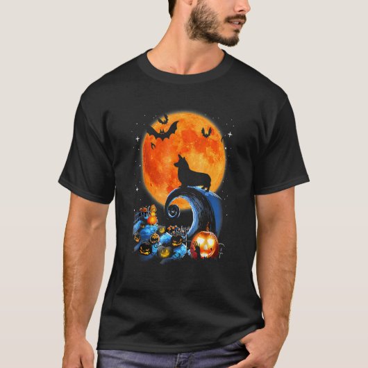 Corgi Hond Maan Pompoen Halloween Kostuum 2 T-shirt (Voorkant)