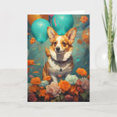 Corgi hond met ballonnen Verjaardag Kaart (Voorkant)