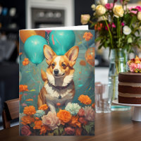 Corgi hond met ballonnen Verjaardag