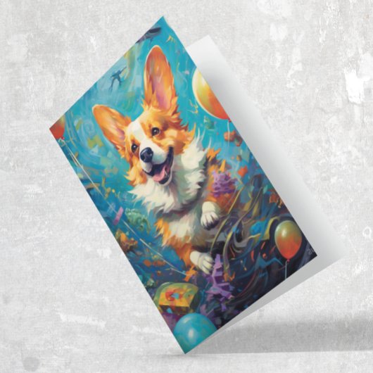 Corgi hond met ballonnen Verjaardag Kaart